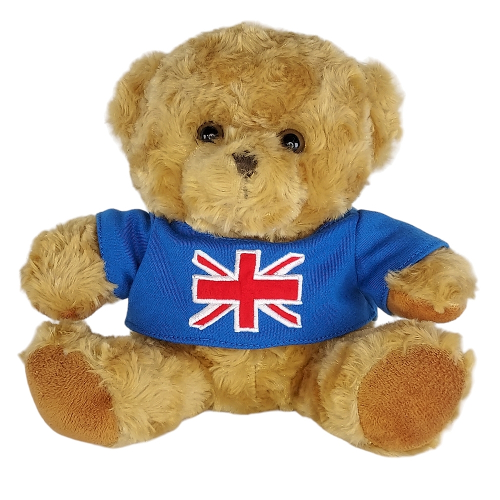 Russ Berrie Archie UK 9" x 9" Union Jack Flag Plush Soft Furry Teddy No Tags